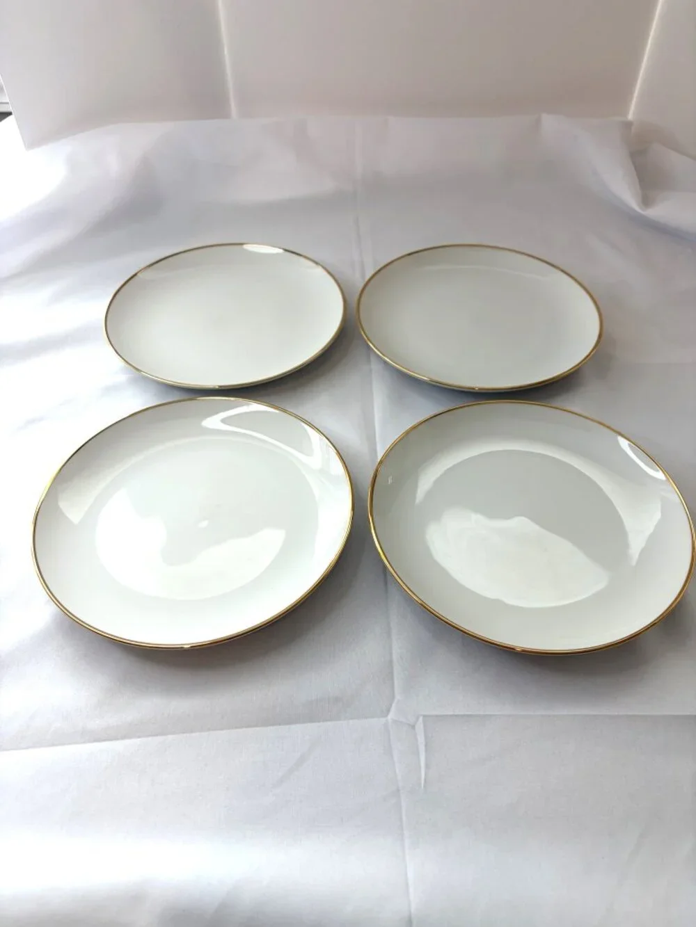 Set of 4 White Porcelain Saucers with Gold Rim 6.25” Cottagecore MCM Minimalist